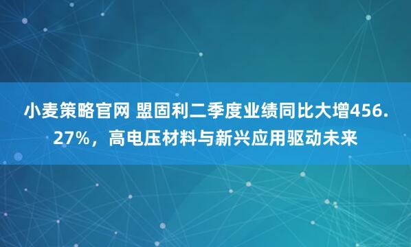 小麦策略官网 盟固利二季度业绩同比大增456.27%，高电压材料与新兴应用驱动未来